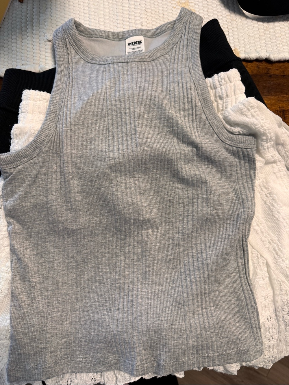 PINK Victoria's Secret Light Gray Ribbed Tank Top